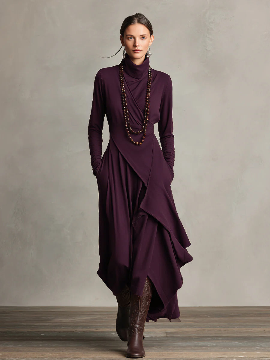 Vestido Morado Asimétrico de Manga Larga — Morado