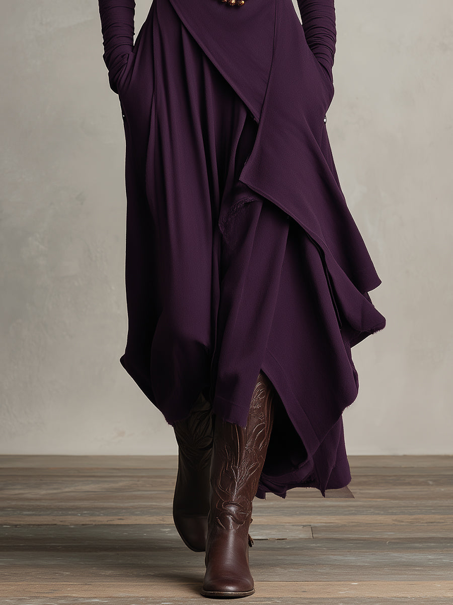 Vestido Morado Asimétrico de Manga Larga