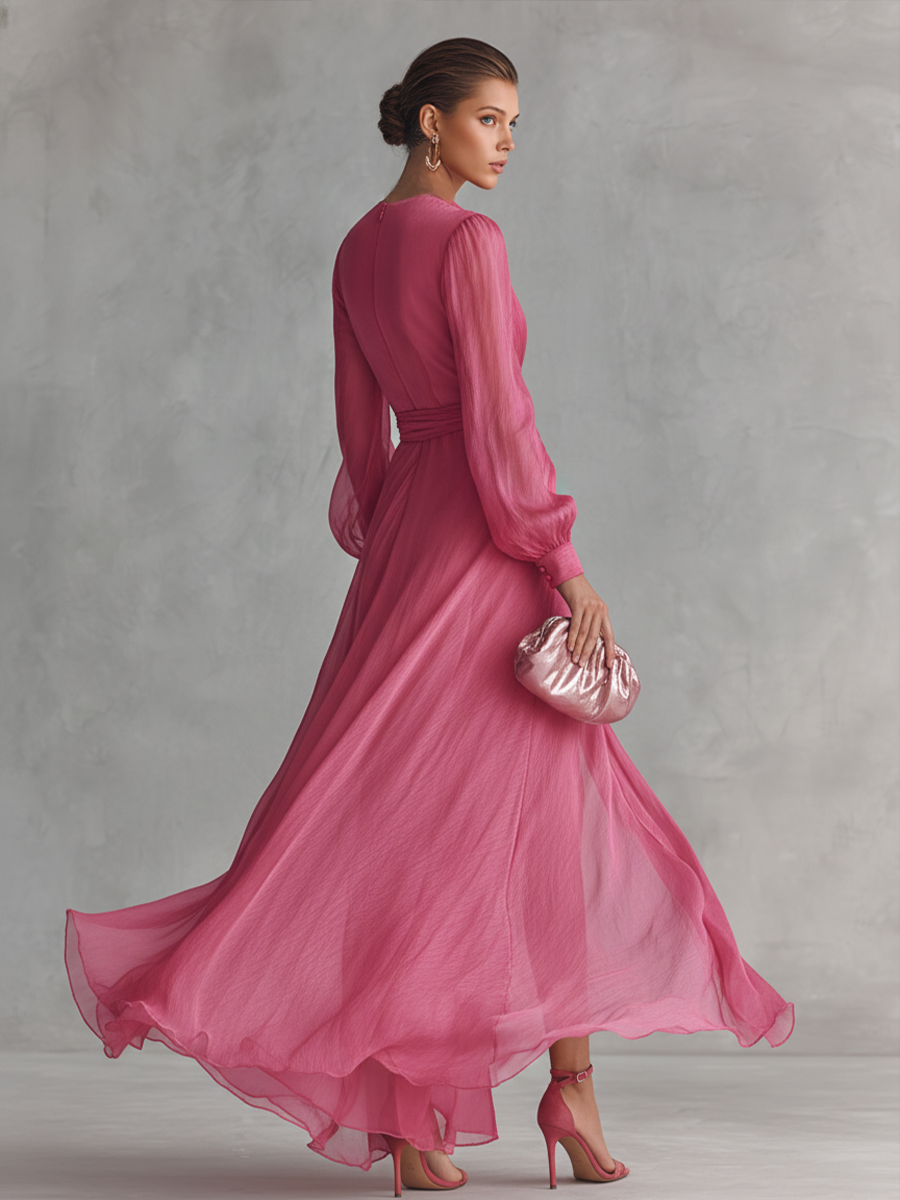 Vestido Rosa Cruzado con Drapeado