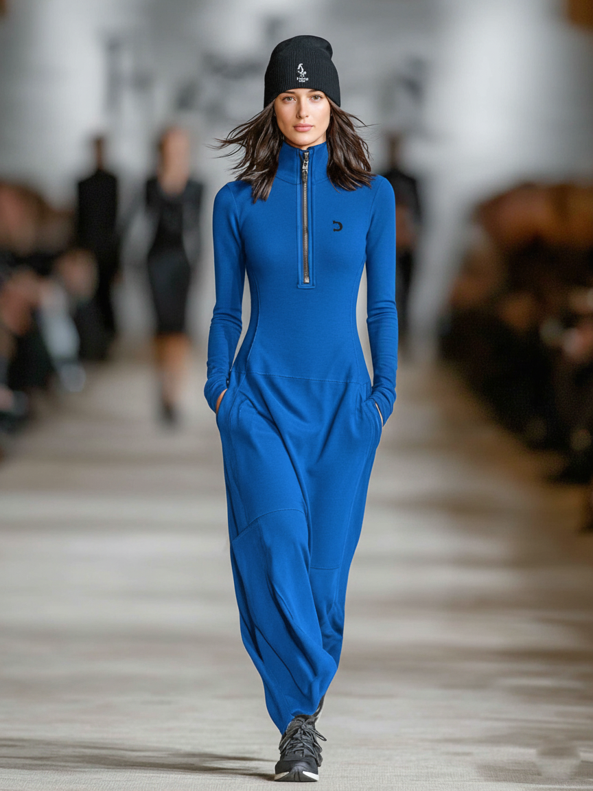 Vestido Maxi Sport con Cremallera — Azul rey