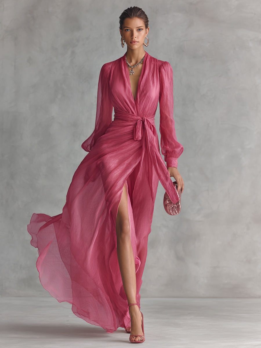 Vestido Rosa Cruzado con Drapeado