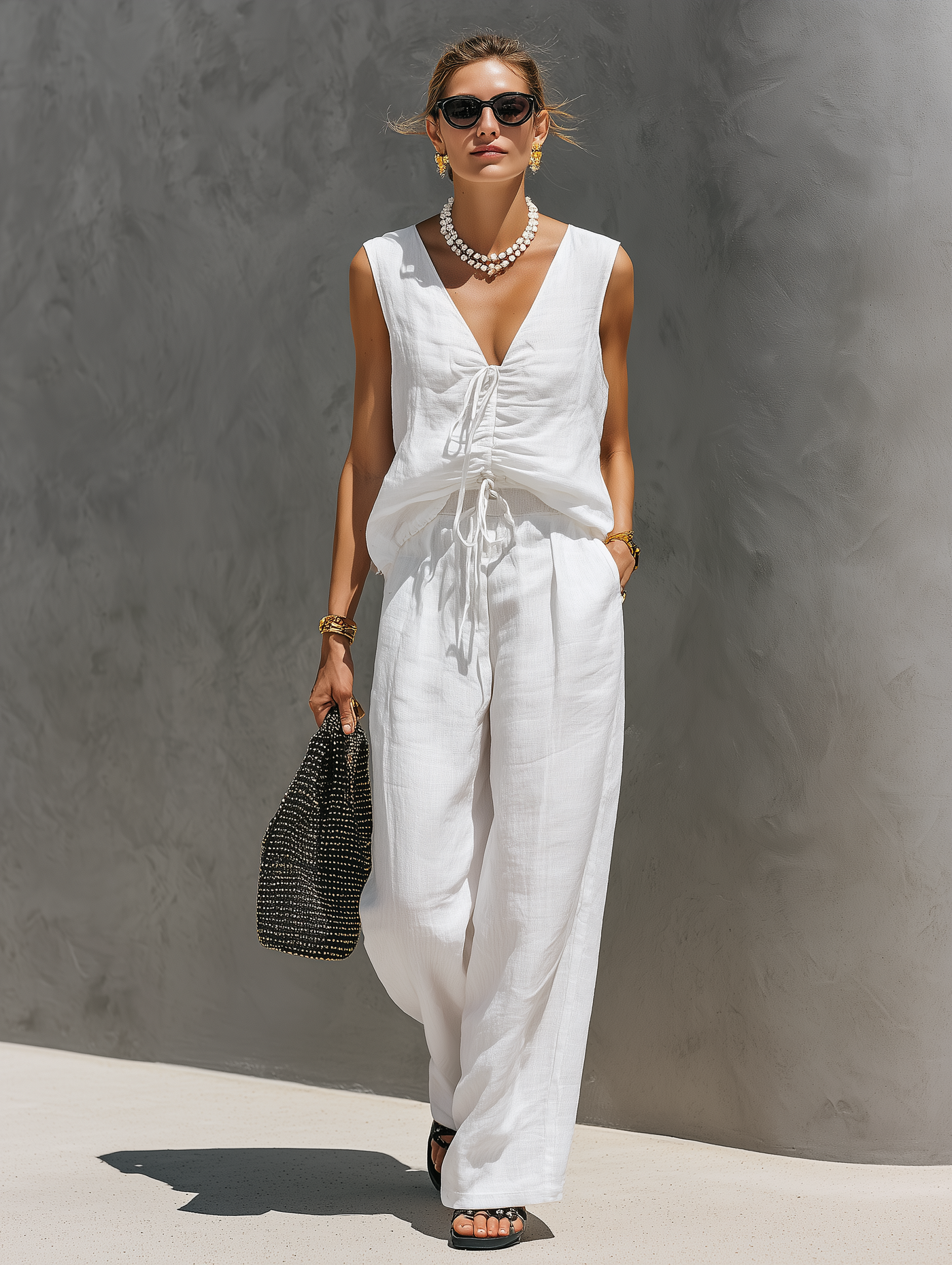 Conjunto Dos Piezas Blanco de Pantalón Ancho
