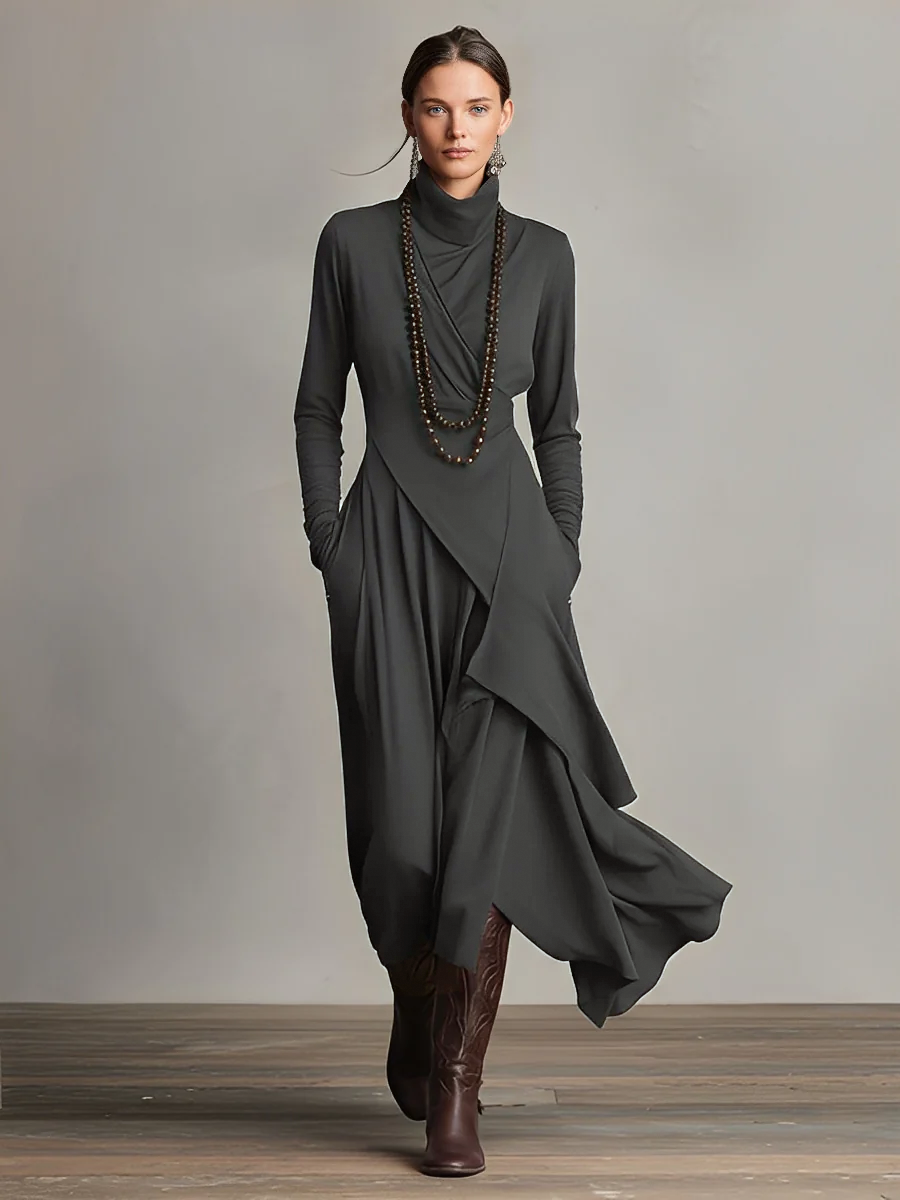 Vestido Morado Asimétrico de Manga Larga — Gris oscuro