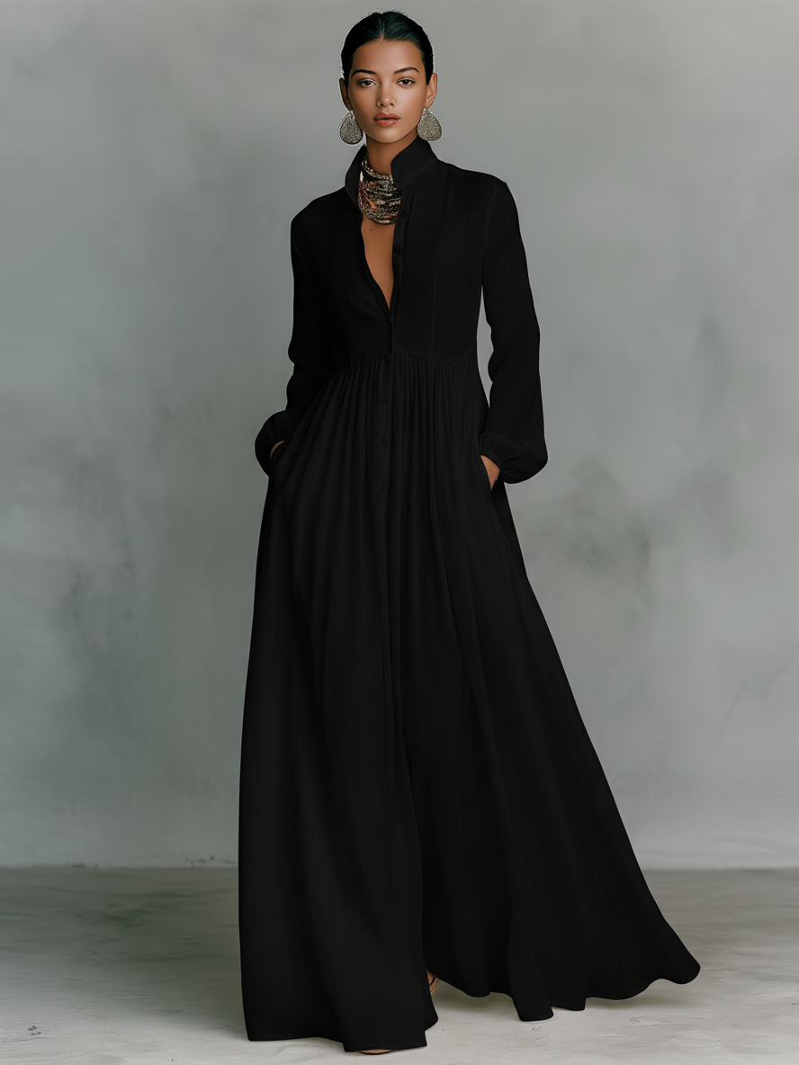 Vestido Camisero Maxi Blanco — Negro
