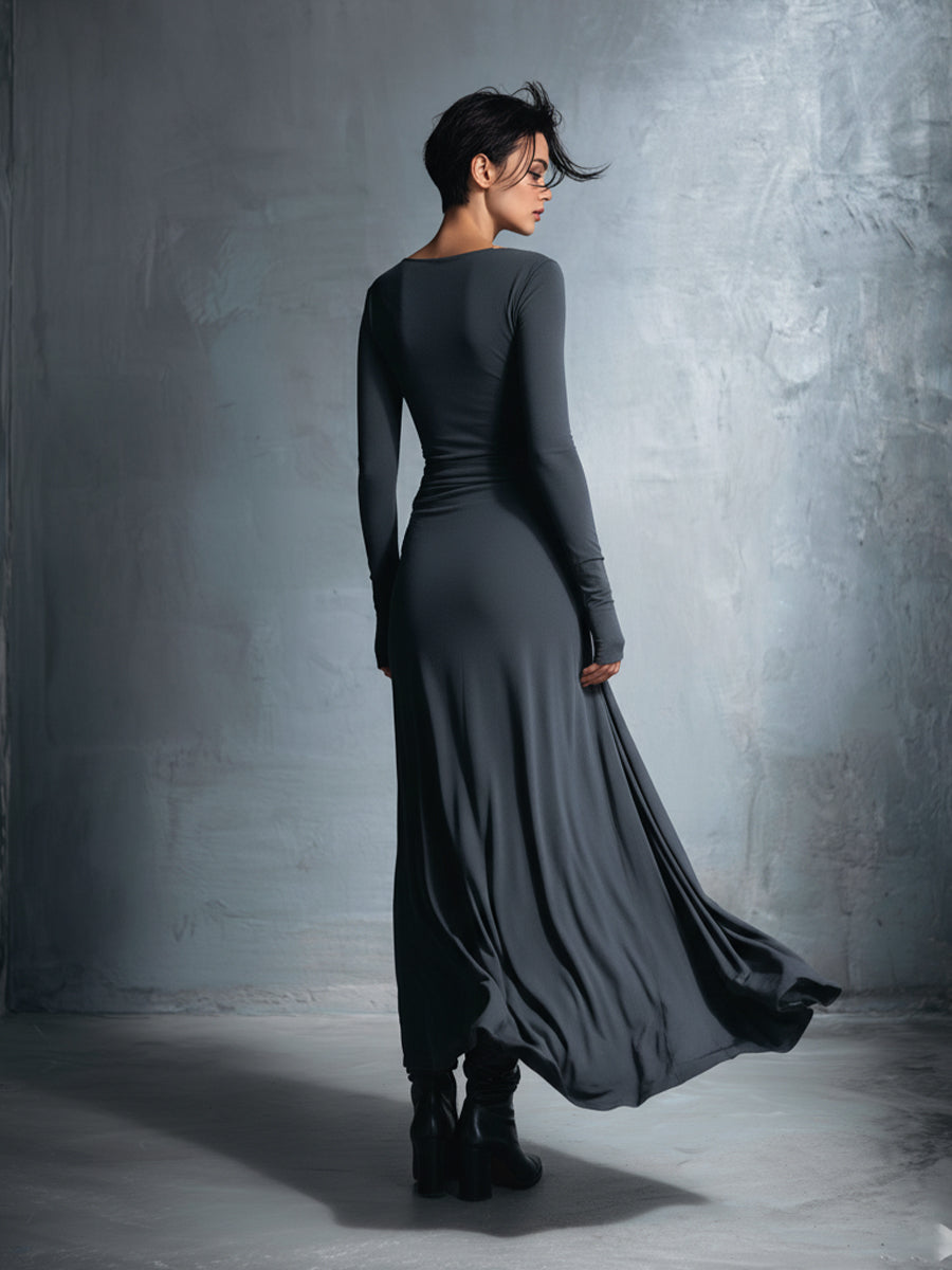 Vestido Cruzado Gris con Nudo
