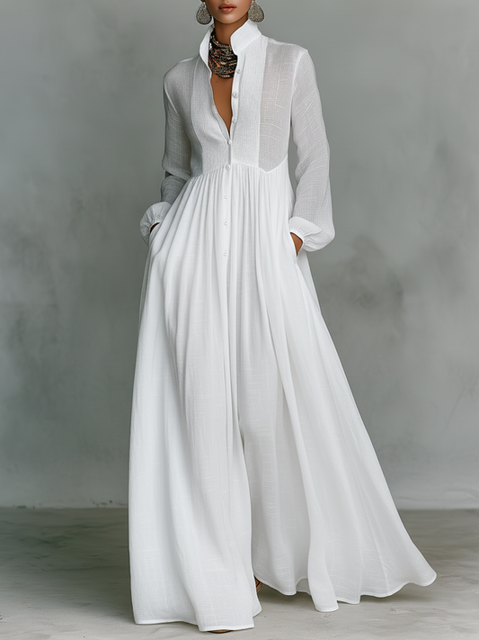 Vestido Camisero Maxi Blanco — Blanco