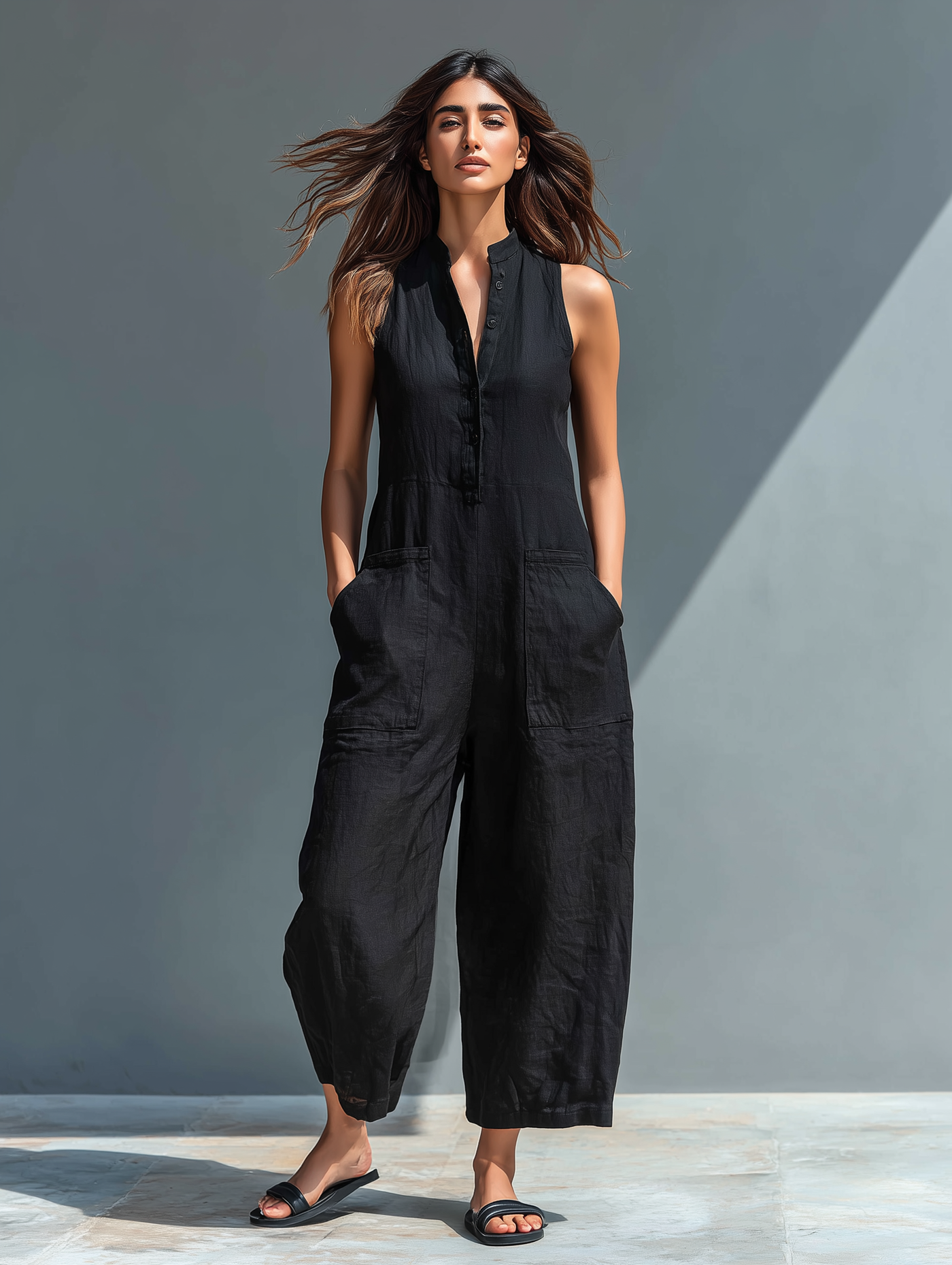 Mono Negro Elegante de Pierna Ancha