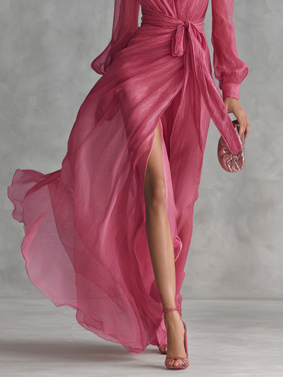 Vestido Rosa Cruzado con Drapeado