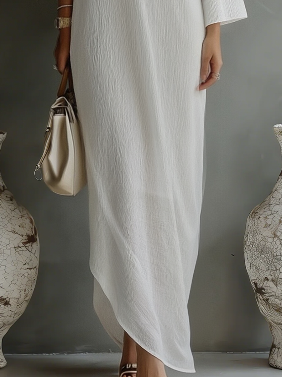 Vestido Marfil Drapeado de Un Hombro