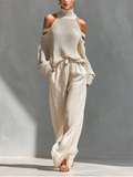 Conjunto Blusa Estampada y Pantalón Beige