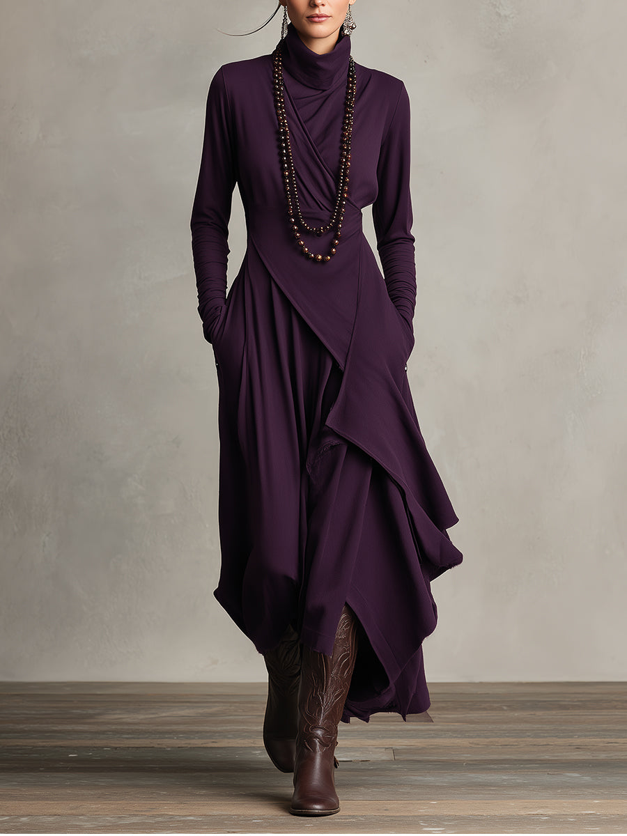 Vestido Morado Asimétrico de Manga Larga