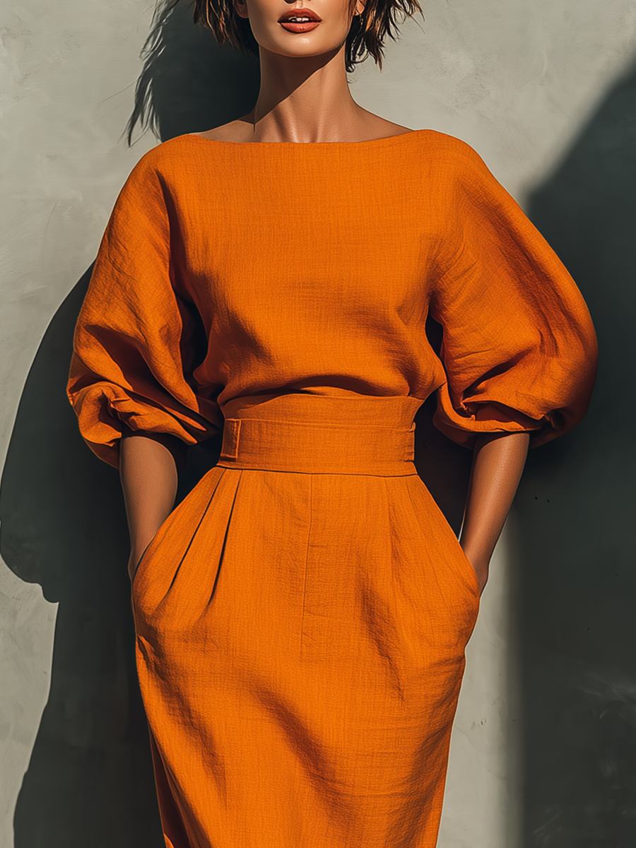 Vestido Naranja de Manga Murciélago