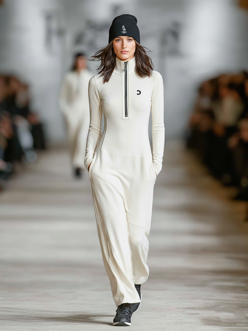 Vestido Maxi Sport con Cremallera — Blanco marfil