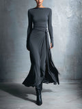 Vestido Cruzado Gris con Nudo