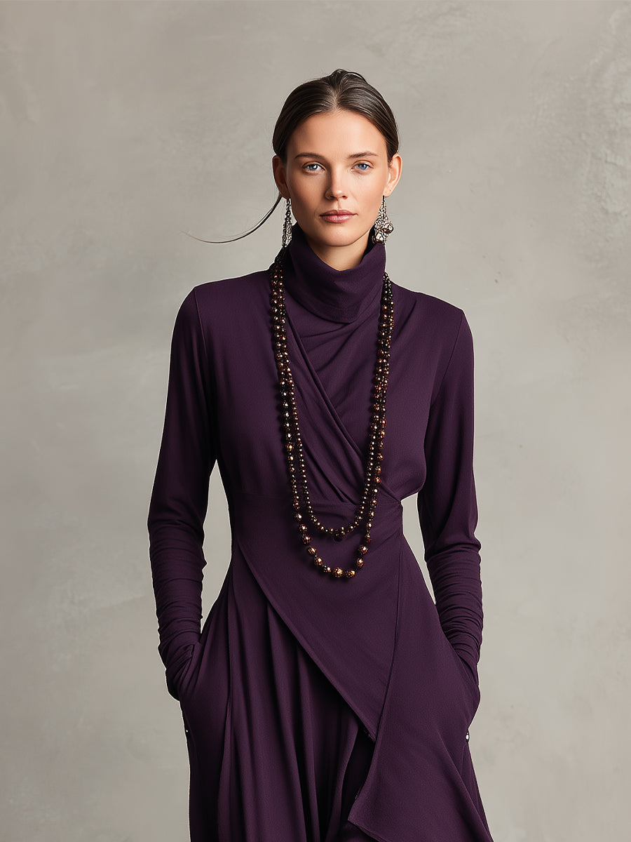 Vestido Morado Asimétrico de Manga Larga