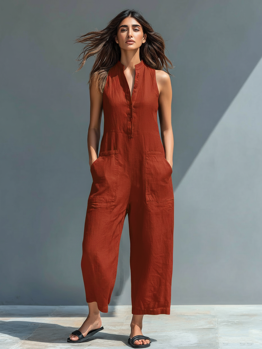Mono Negro Elegante de Pierna Ancha — Rojo teja