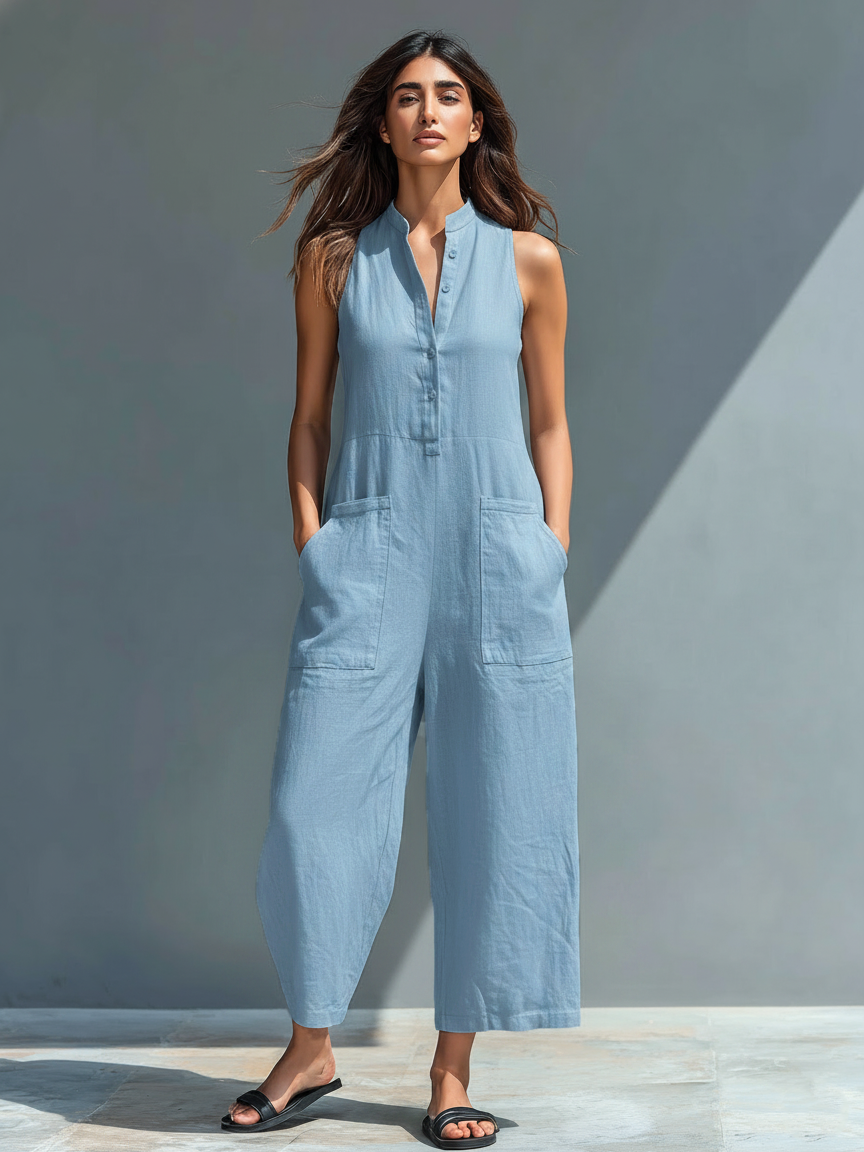 Mono Negro Elegante de Pierna Ancha — Azul