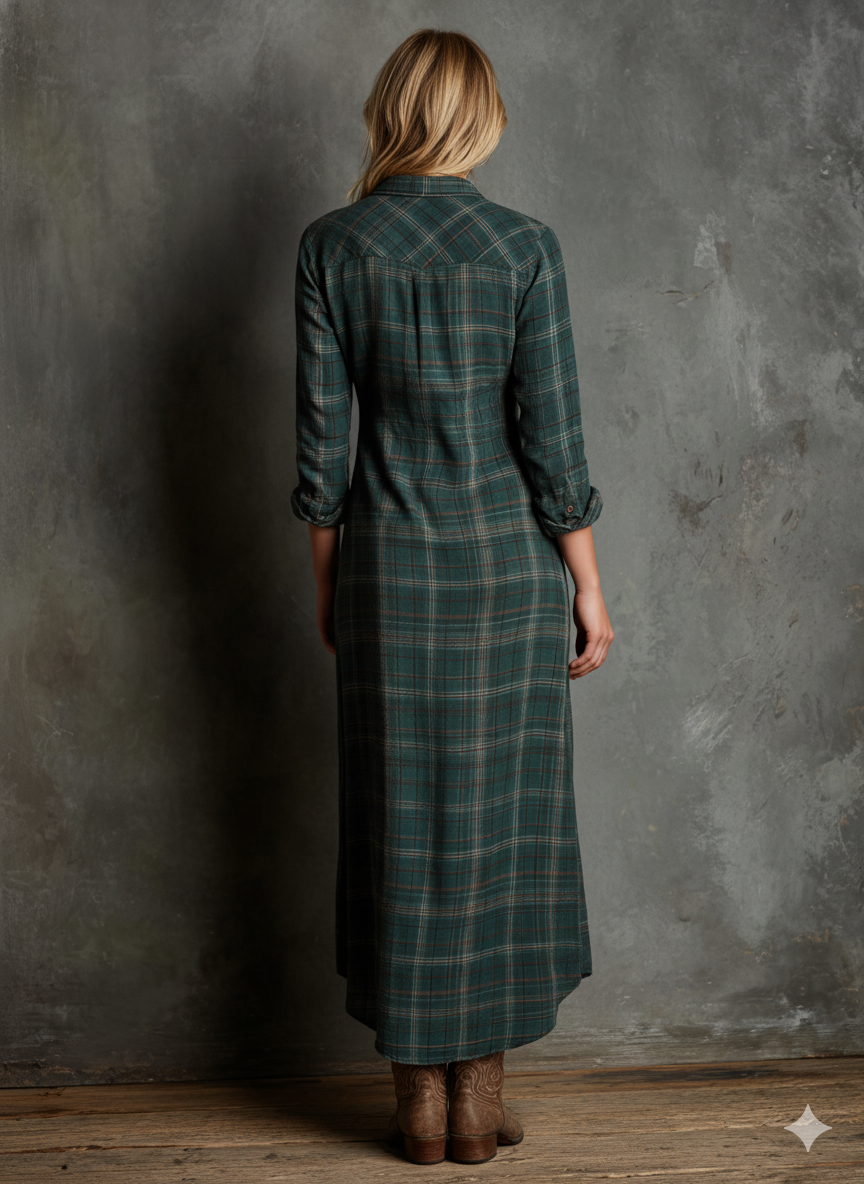 Vestido Maxi de Cuadros Verde