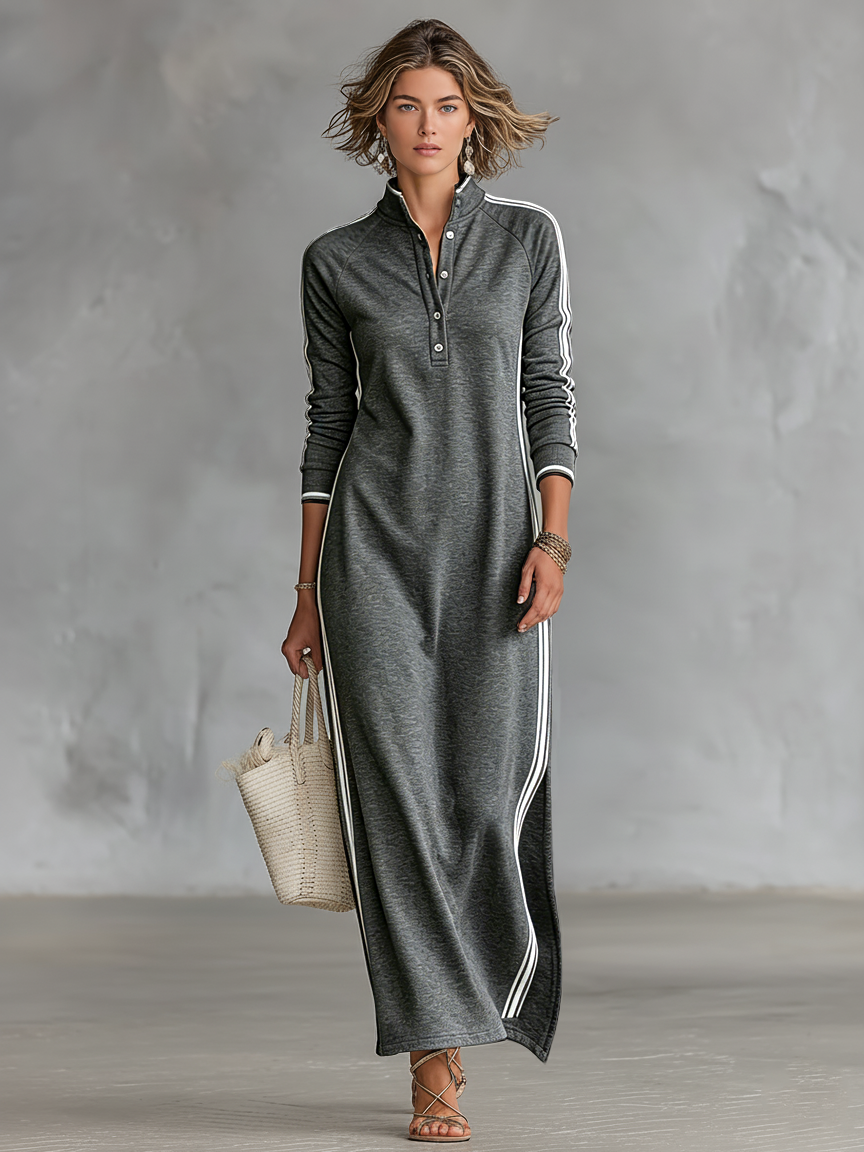 Vestido Camisero Maxi Negro — Gris