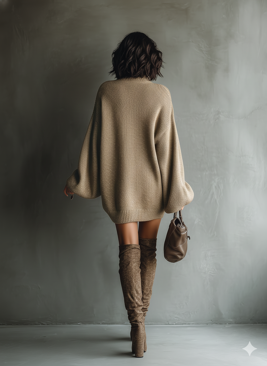 Vestido Jersey de Punto Marrón