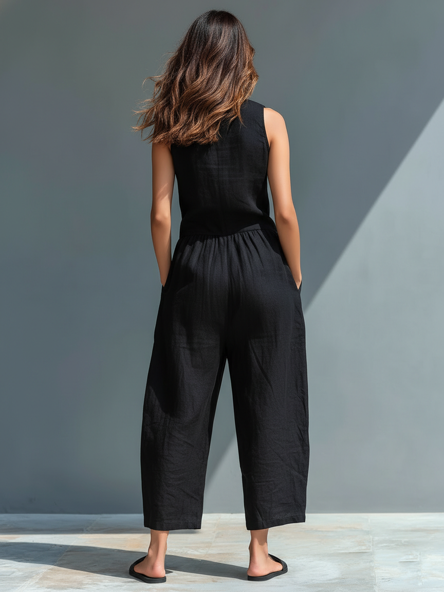 Mono Negro Elegante de Pierna Ancha
