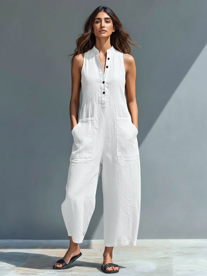 Mono Negro Elegante de Pierna Ancha — Blanco