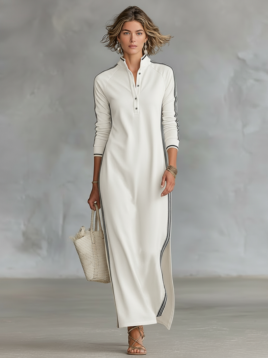 Vestido Camisero Maxi Negro — Blanco
