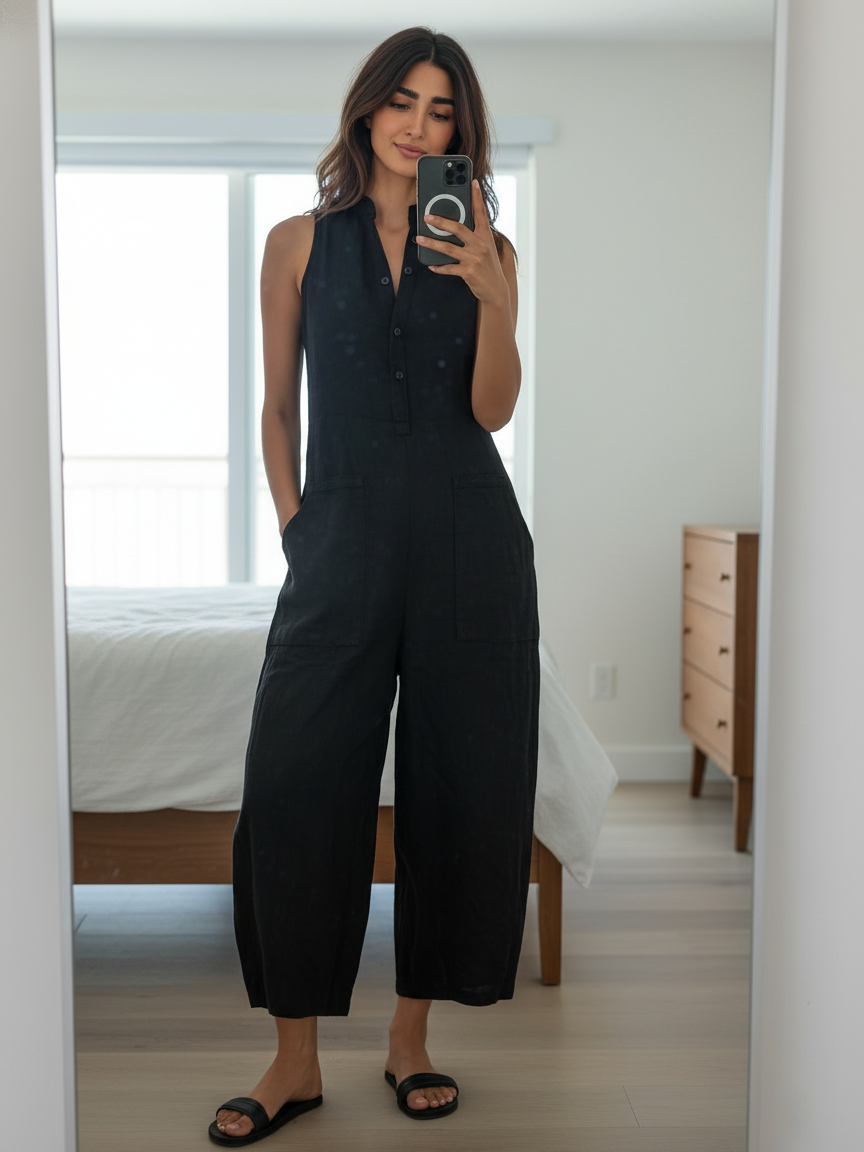 Mono Negro Elegante de Pierna Ancha