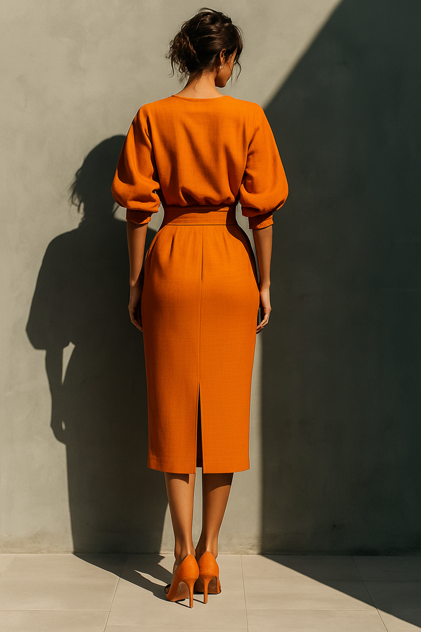 Vestido Naranja de Manga Murciélago