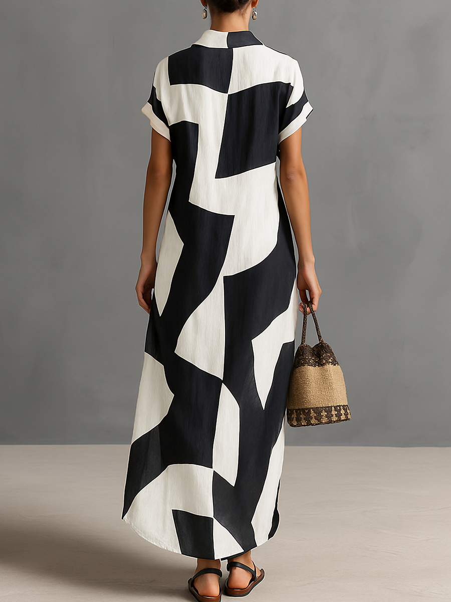 Vestido Maxi Estampado Blanco y Negro