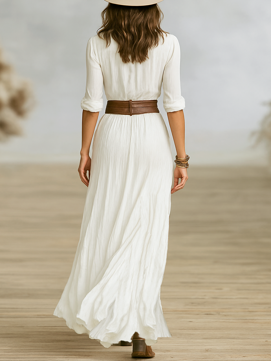 Vestido Camisero Crema con Cinturón