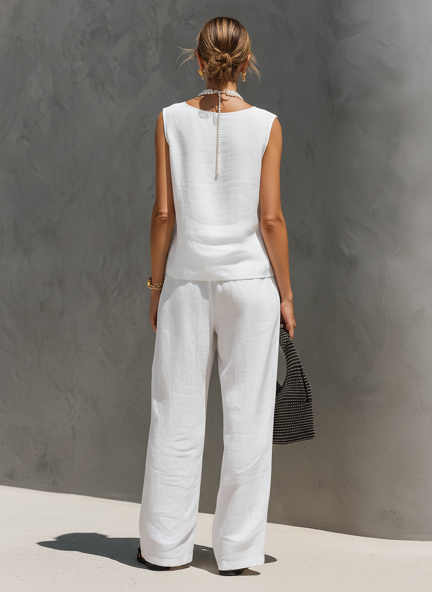 Conjunto Dos Piezas Blanco de Pantalón Ancho