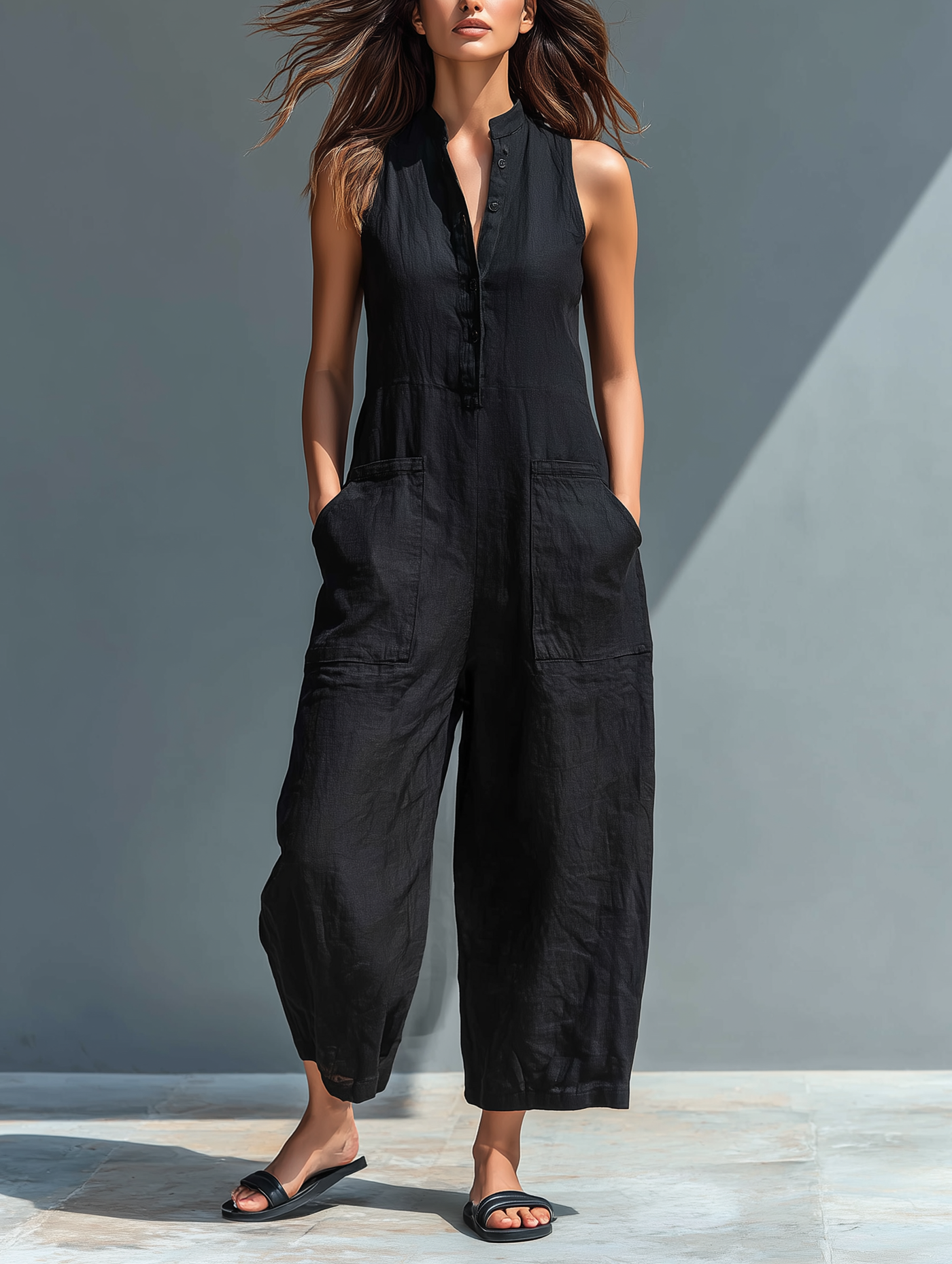 Mono Negro Elegante de Pierna Ancha — Negro