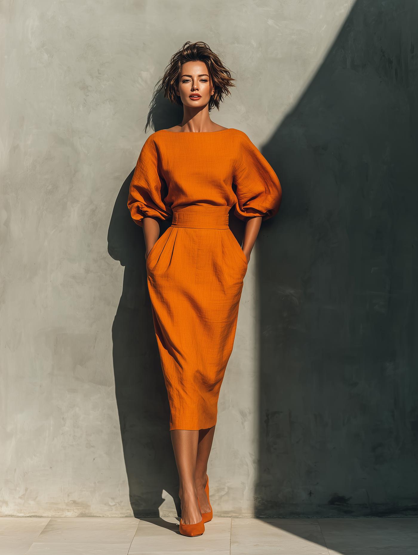 Vestido Naranja de Manga Murciélago