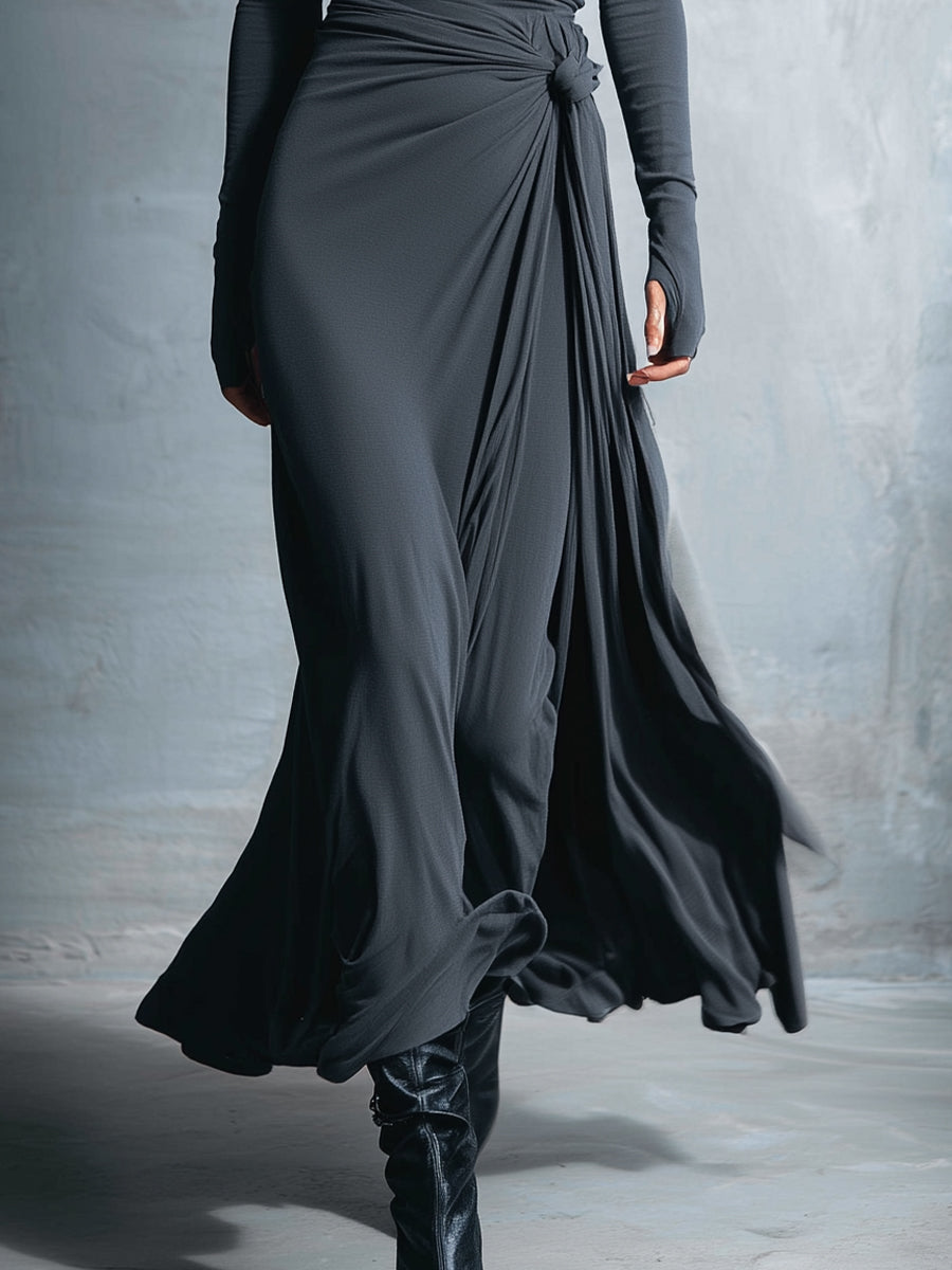 Vestido Cruzado Gris con Nudo