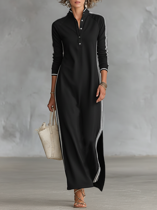 Vestido Camisero Maxi Negro — Negro