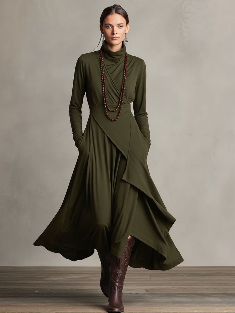 Vestido Morado Asimétrico de Manga Larga — Verde