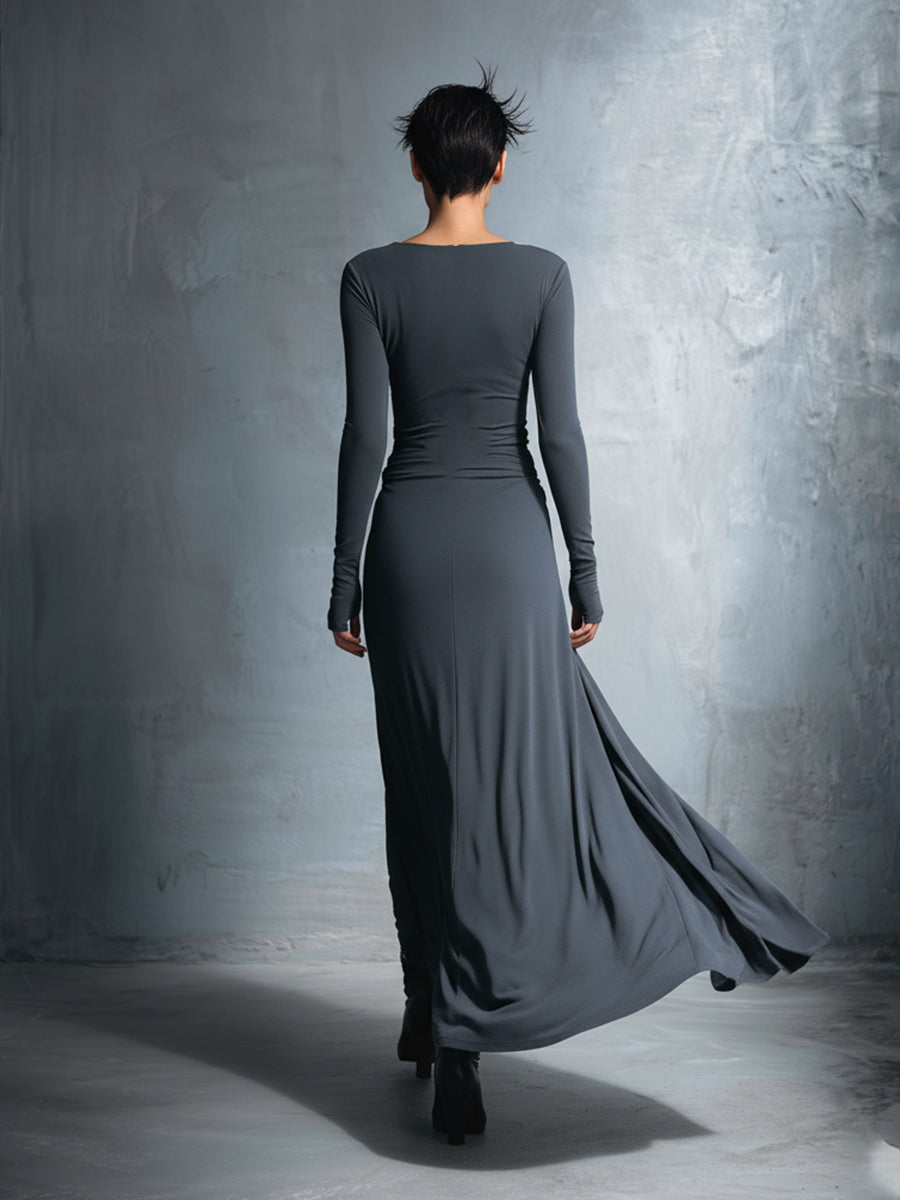 Vestido Cruzado Gris con Nudo