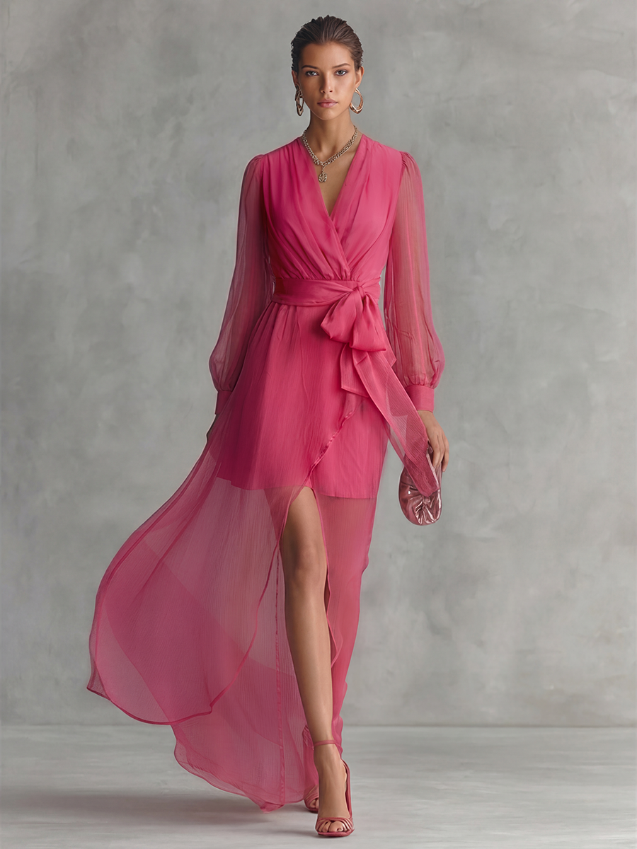 Vestido Rosa Cruzado con Drapeado
