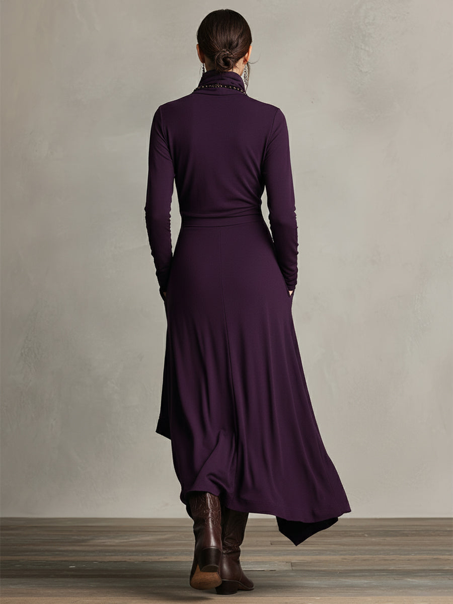 Vestido Morado Asimétrico de Manga Larga