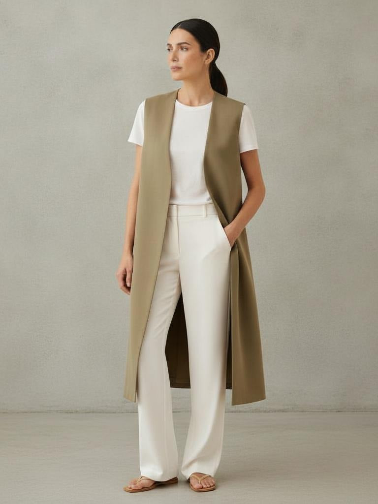 Conjunto con Chaleco Largo Caqui - detalle