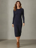 Vestido Ajustado de Lunares Azul Marino