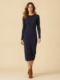 Vestido Ajustado de Lunares Azul Marino
