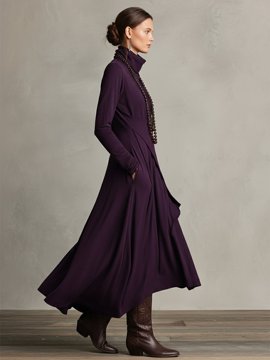 Vestido Morado Asimétrico de Manga Larga