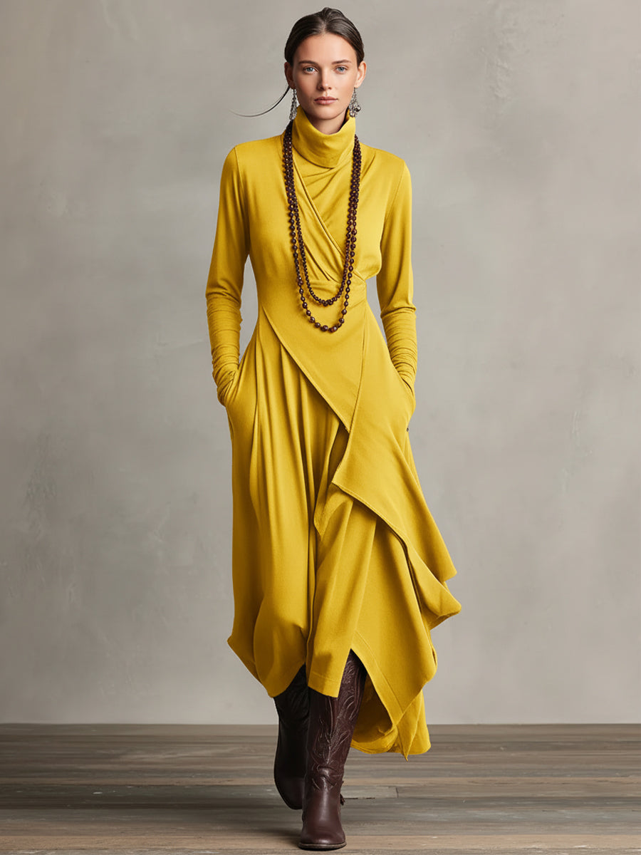 Vestido Morado Asimétrico de Manga Larga — Amarillo